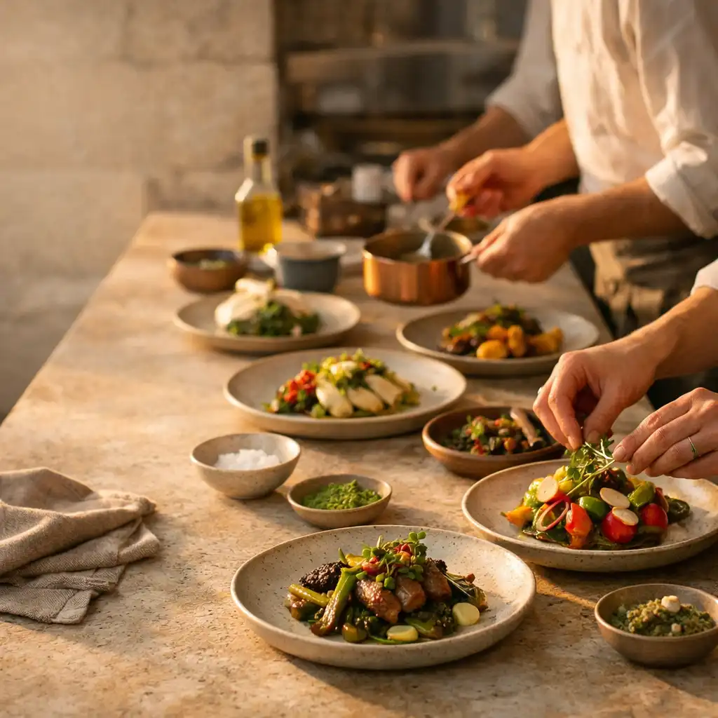 Dressage d’assiettes de saison en cuisine