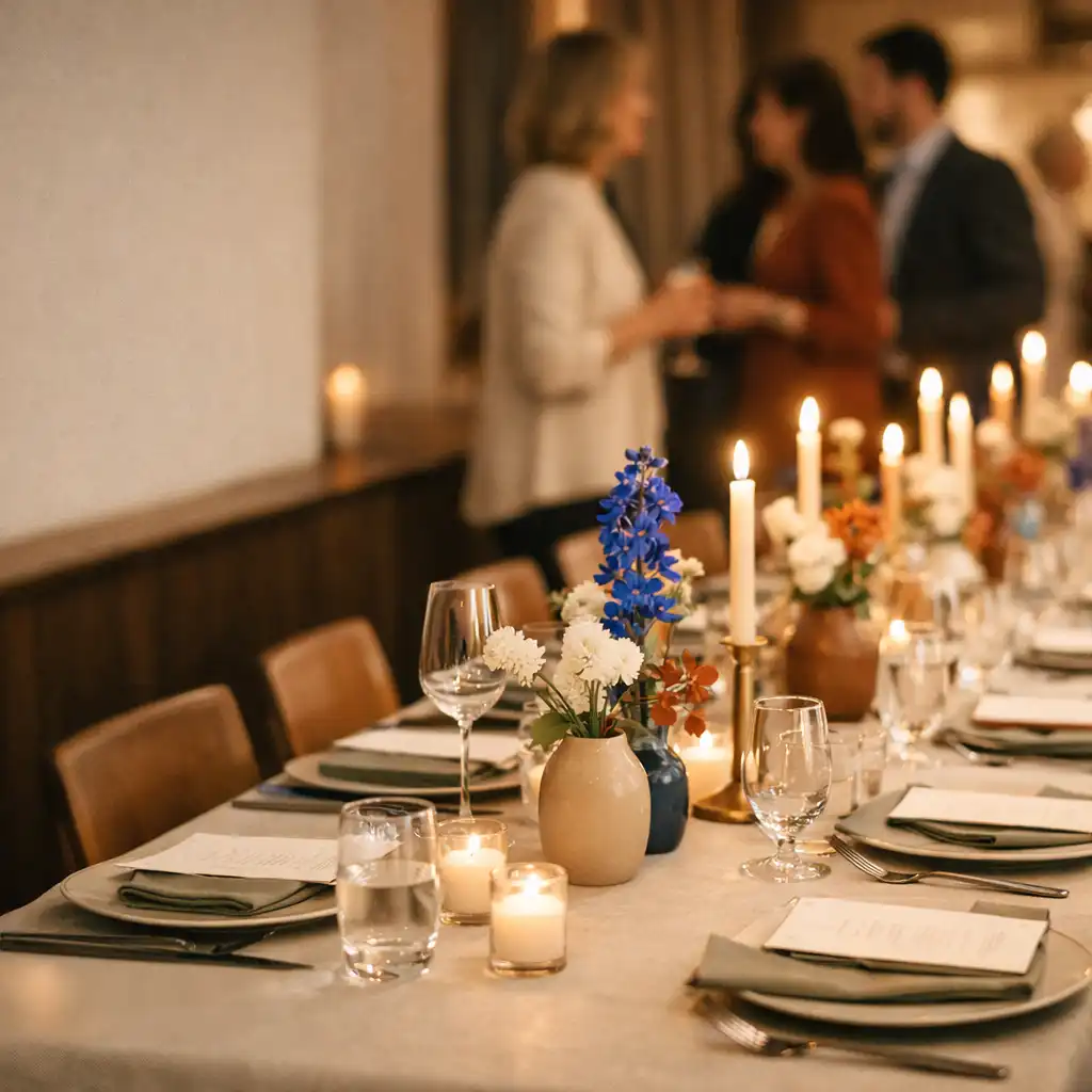 Table conviviale préparée pour une soirée thématique au Jardin Mistral